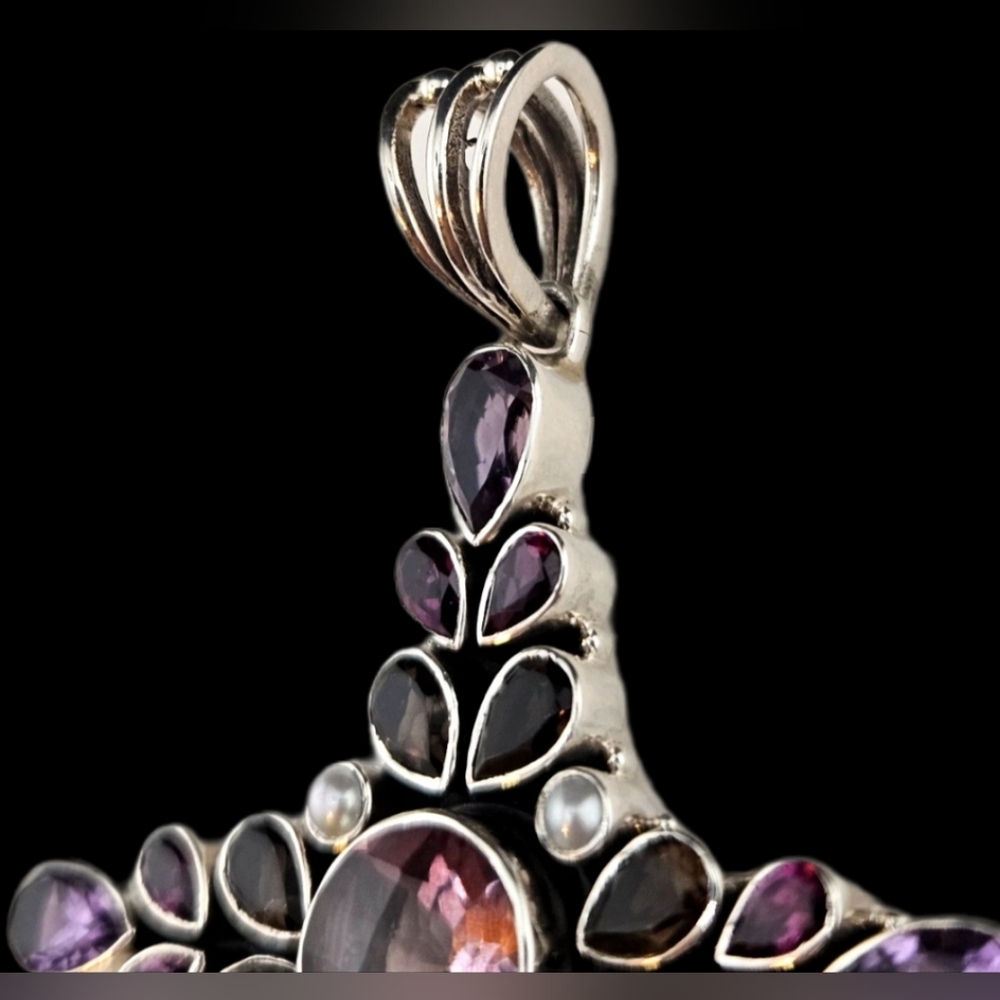 Nicky Butler 925 Sterling Silver Designer Pink Quartz Rhodolite Garnet Pendant - Picture 4 of 8